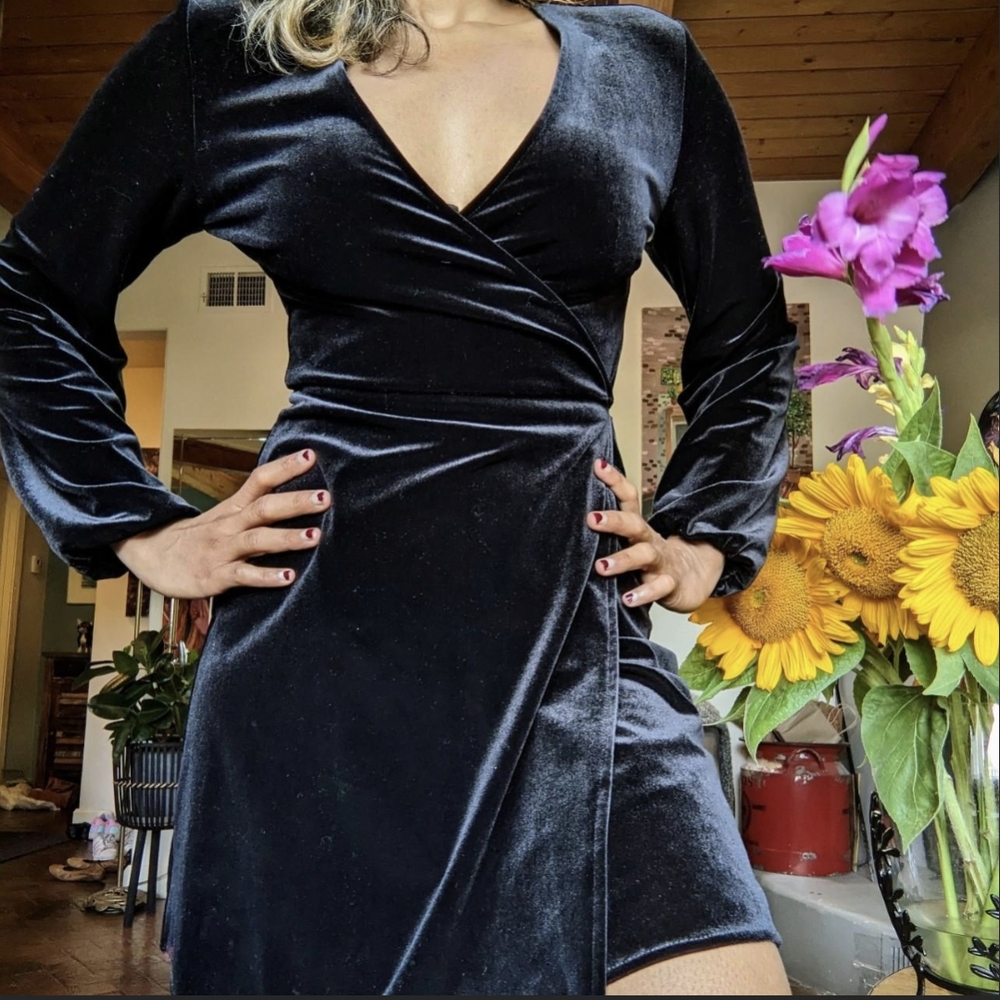Elegant Black Velvet Wrap Dress